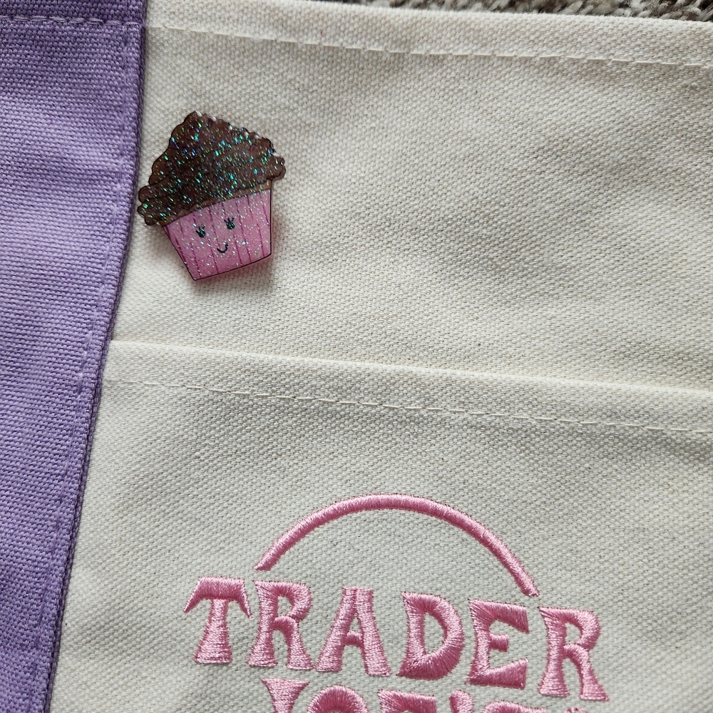 Trader Joe's Mini Pastel Purple Canvas Tote Bag With Handcrafted Pin